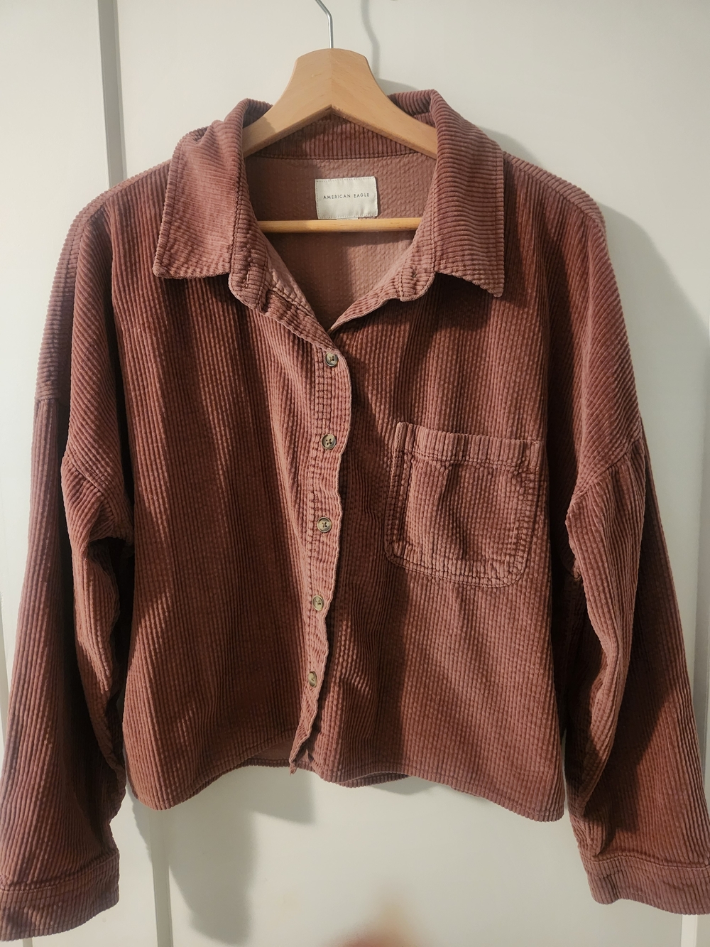 American Eagle Outfitters Oversized Corduroy Button-Up Shirt Jacket - Dusty Rose